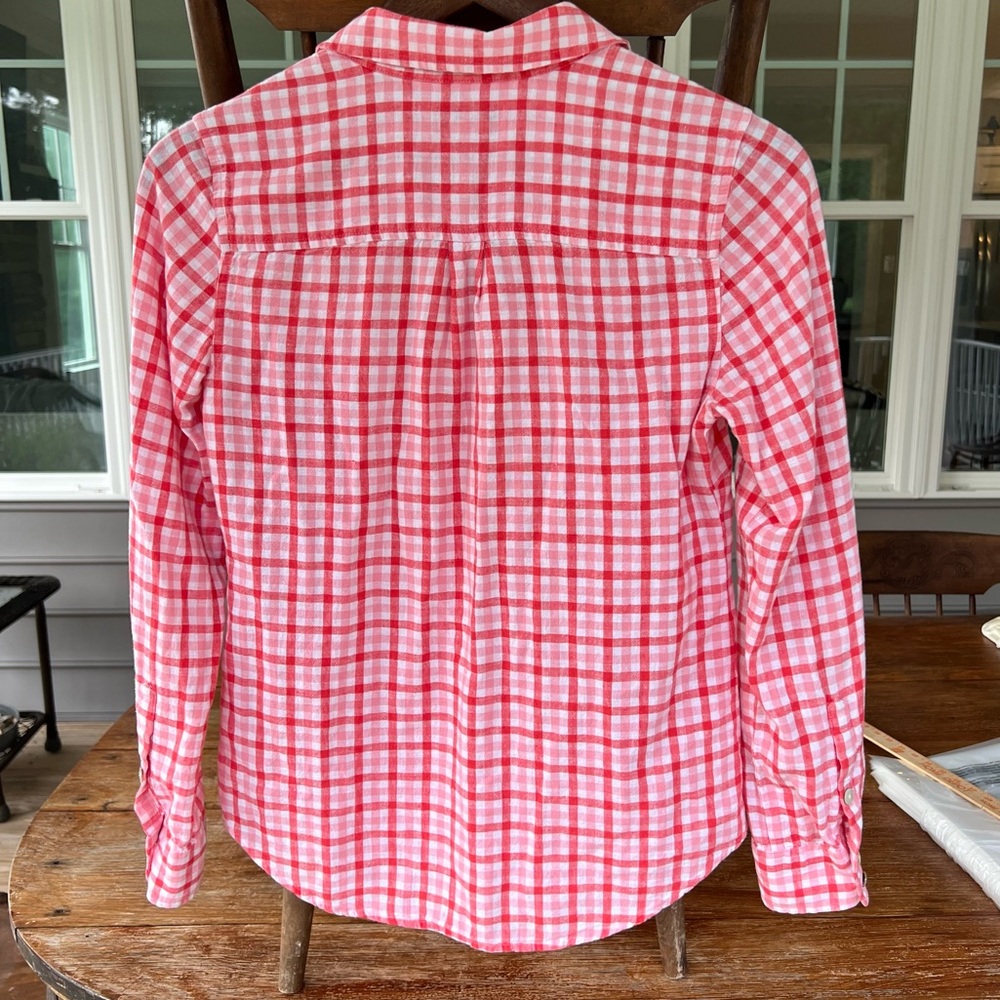 Vineyard Vines Red Pink Gingham Linen Cotton Button Blend Down Shirt Top Size 0 - Picture 5 of 16